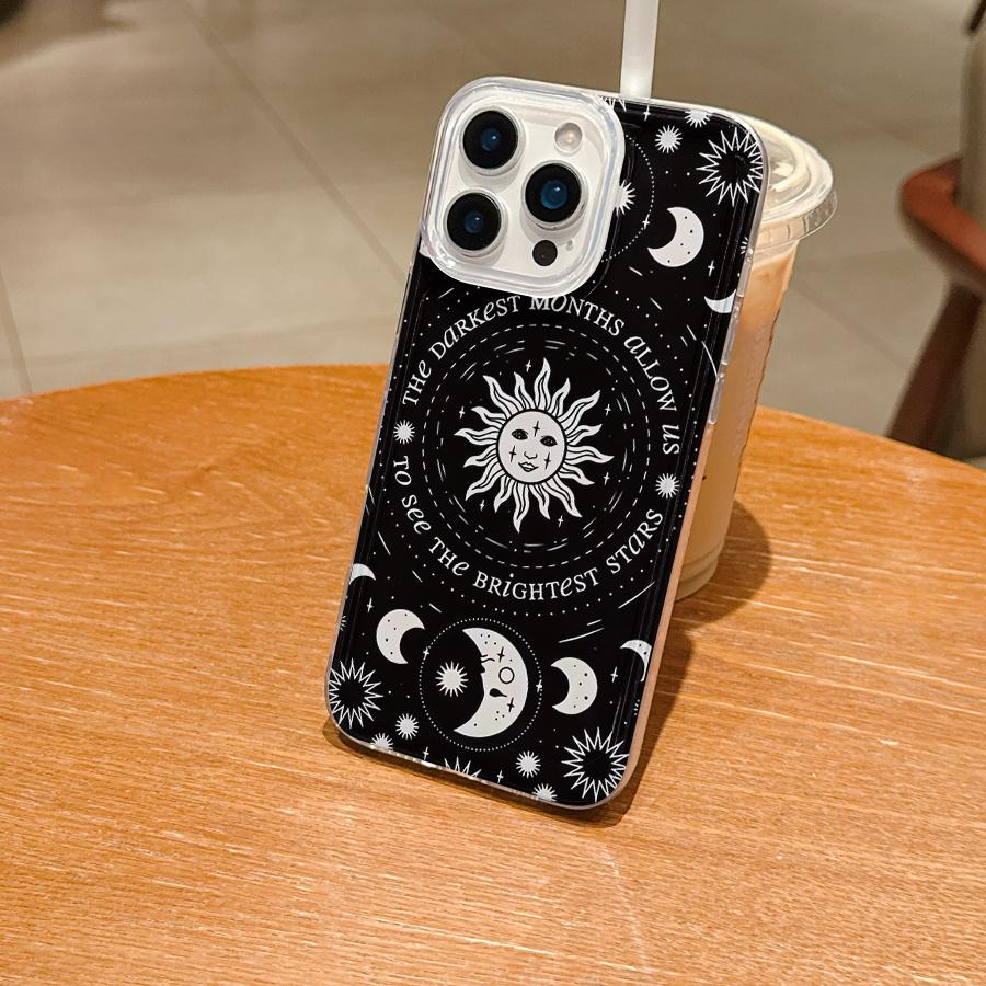 Space-themed large hole transparent sun and moon creative pattern phone case suitable for iPhone 17 16 15 14 13 12 11 Promax iPhone XS XR XSMAX. Creative and fashionable design, suitable for both men and women, a gift for friends, family, boyfriend, or gi
