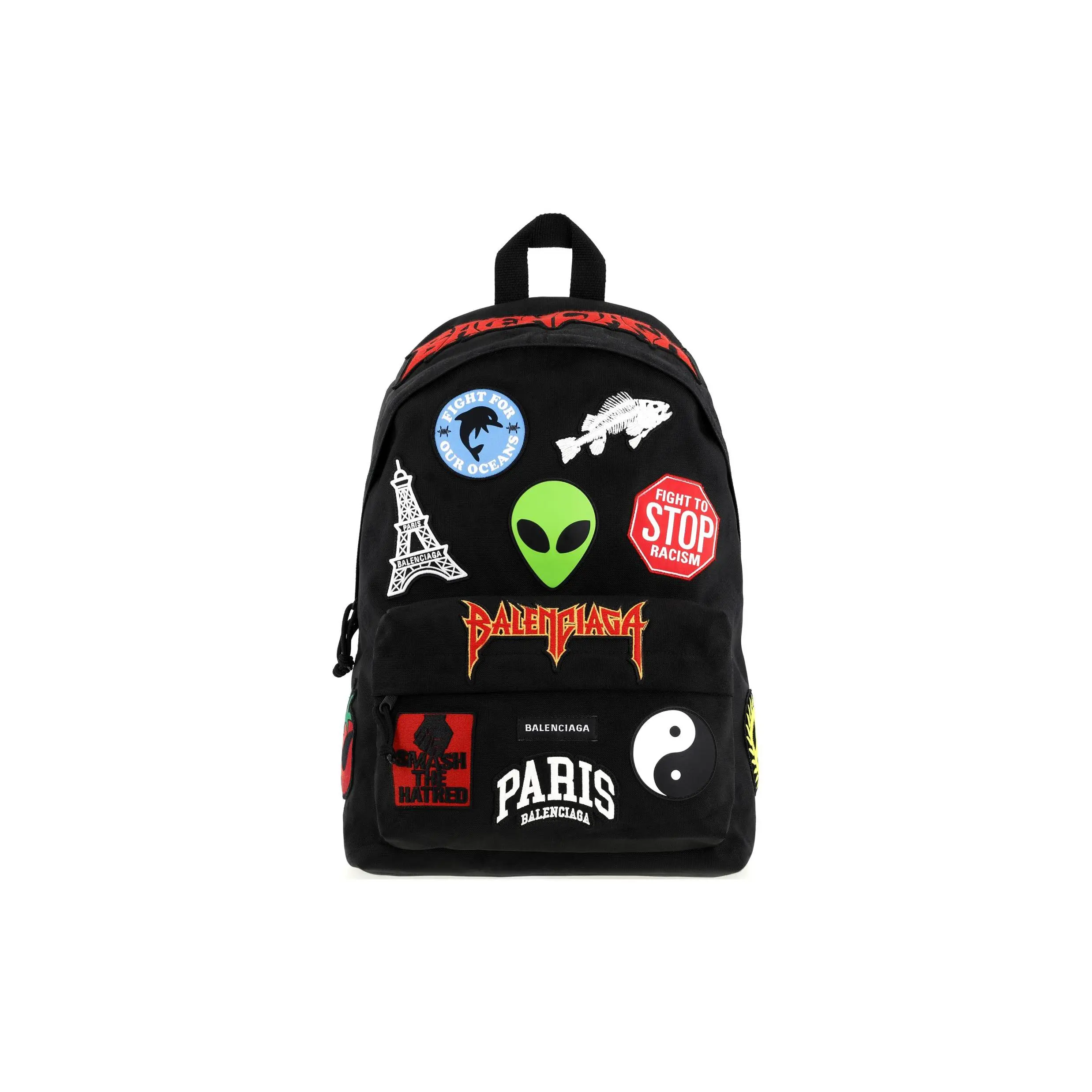 Balenciaga Explorer Animation Logo Patchwork Zip Backpack for Men in Black