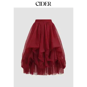 Cider [3 colors, size 0-26] Mesh Mid Rise Ruffle Tulle Maxi Skirt