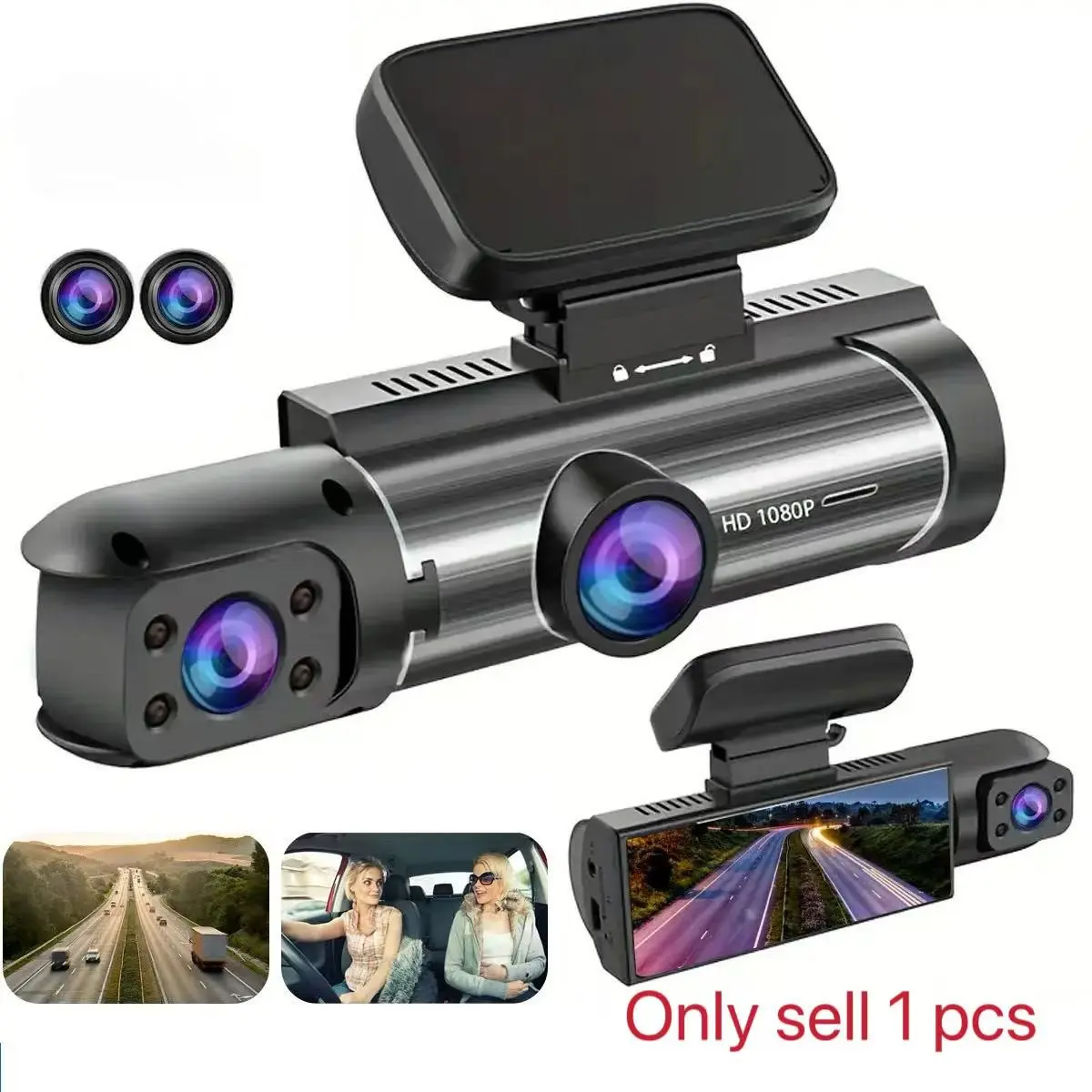 1080P Dual Camera Dash Cam, Night Vision, Motion Detection, Loop Recording, Wide Angle Lens, Gravity Sensor, Button Control, All Car Models