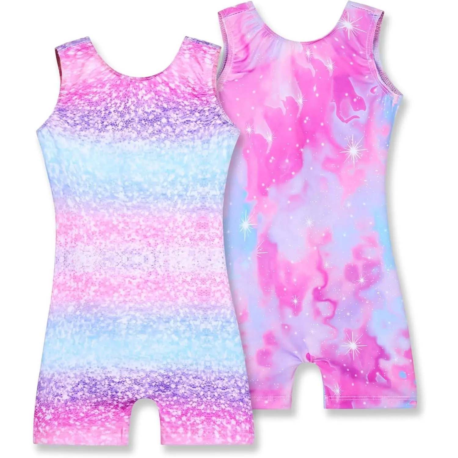 2 Pack Gymnastics Leotards for Girls Cute Biketards with Shorts Kids Sleeveless Unitard Dance Sportswear