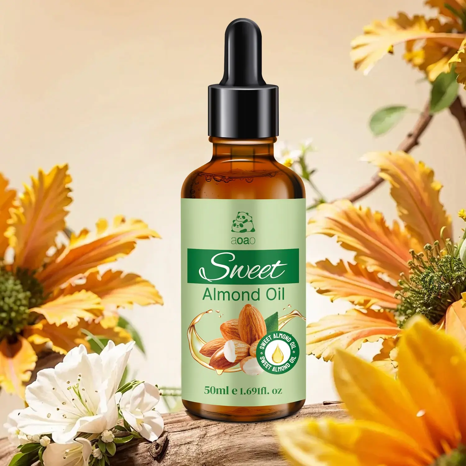 Natural Sweet Almond Oil for Hair Care and Skin Moisturizing, Multi-Purpose Liquid Essential Oil, 50ML/1.691fl.oz, Face Body Hair