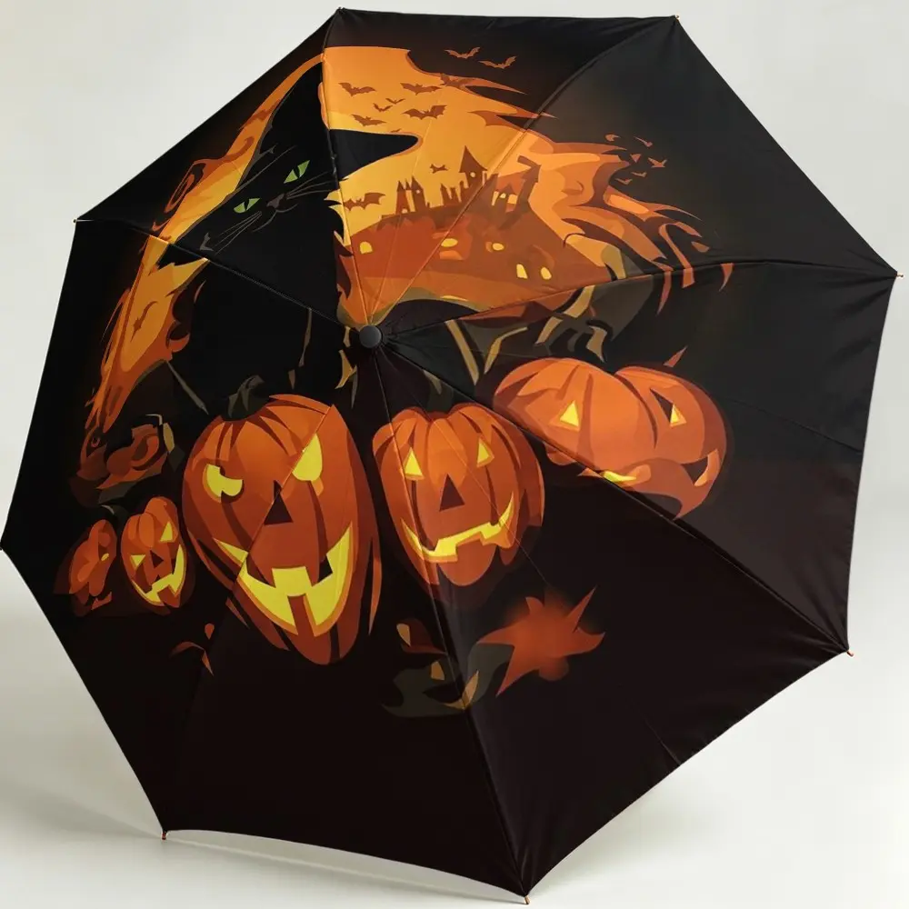 Halloween Cat Pumpkin Umbrella, 8-Rib Folding Design, Durable Outdoor Accessory, Fun Pattern, Christmas/birthday Gift, Car Umbrella