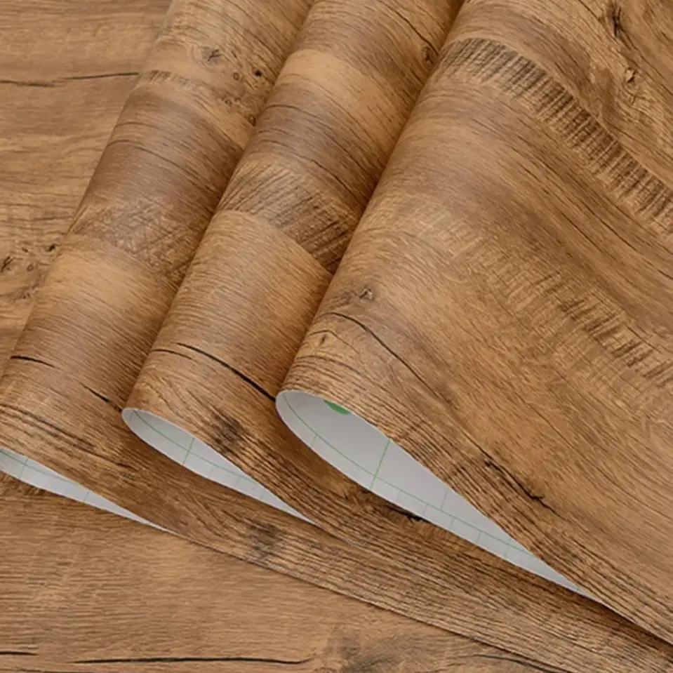 40cm Wide Wood Grain Vinyl Wallpaper, Moisture-Proof Self Adhesive Stickers, Home Decor Film for Living Room, Door, Wardrobe, Cupboard, Table