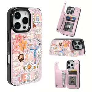 Fresh Floral Rainbow Card Holder, This phone case features a card slot function, can store bank cards, transit cards and other cards, suitable for iPhone 17/16/15/14/13/12, and makes a great gift for girls.