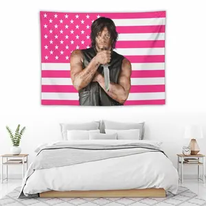 Daryl Dixon Norman Reedus Knife Pink USA Flag Tapestry Fan Funny Meme Wall Hanging Dorm Decor