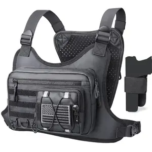Unisex chest bag, tactical chest strap with gun holster, outdoor sports running vest, suitable for hiking, cycling, traveling, fitness, and daily carry
