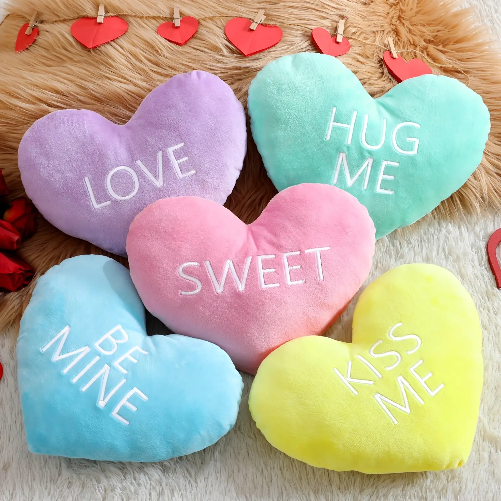 5pcs Valentine Heart Shape Pillow Conversation Heart Pillow Candy Cute Love Words Shaped Pillow Soft Throw Pillow Cushion For Friends Gift Living Dining Room Items Cheap Gifts