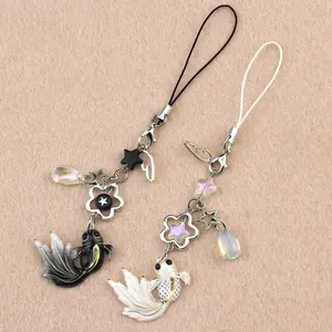 New Chinese Style Koi Star Beaded Mobile Phone Chain for Women Cute Handmade Little Fish Pendant Key Chains Jewelry Accessories