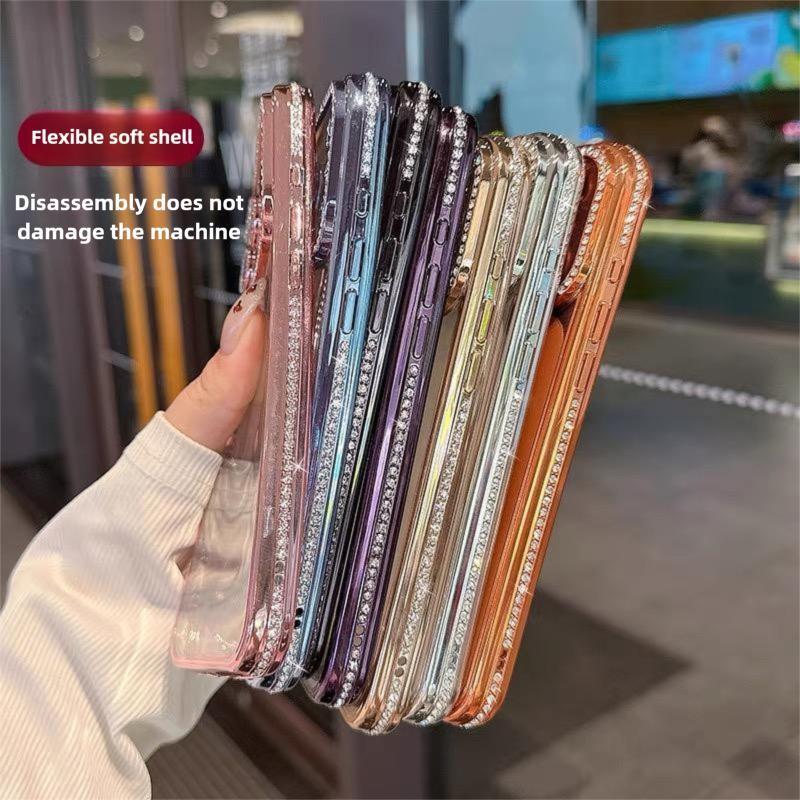 Transparent bling diamond phone case,Compatible with iPhone17Promax/16Pro/15Plus/14/13/12 series Case,Luxury Glitter Bling Sparkly Diamond Electro Plated Frame Edge Border Full Body Protective Clear Soft Shockproof Cover Phone Case