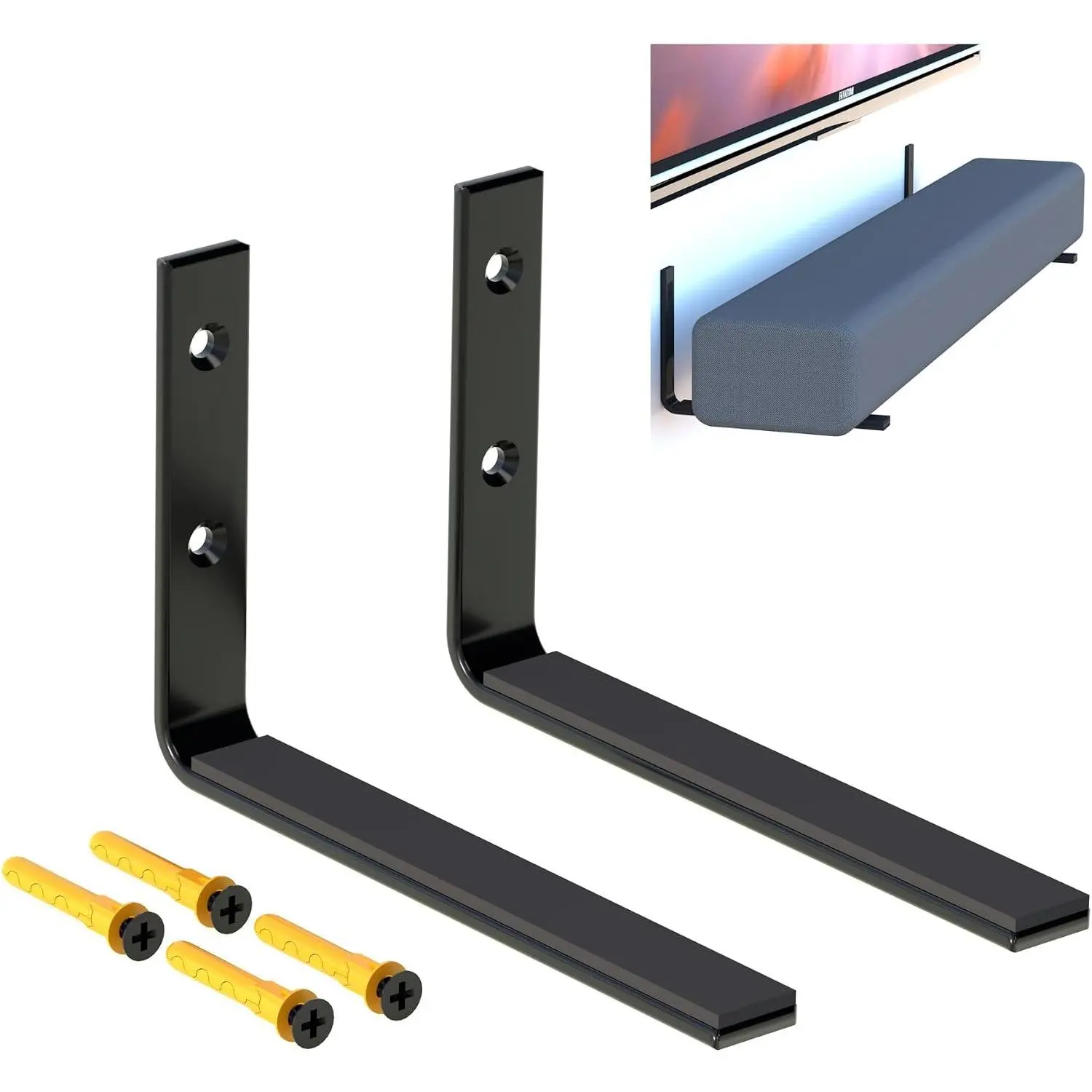 Soundbar Speaker Mounts Under TV – Pack of 2 Minimalist Design, Universal Compatible for Dolby Surround Speakers - Bose, Samsung, Sonos, JBL, VIZIO, LG, Roku - Heavyduty up to 30 LB,Protective,Case,Ultra,HD,tall,tripod,effect,