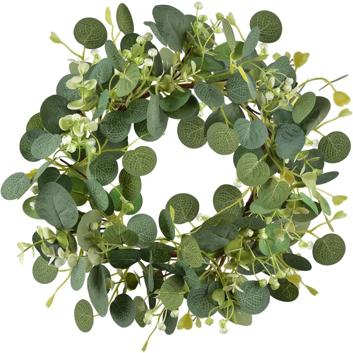 Green Eucalyptus Wreaths 12'' Artificial Spring Summer Eucalyptus Leaf Wreaths with Berries for   Front Door Decor