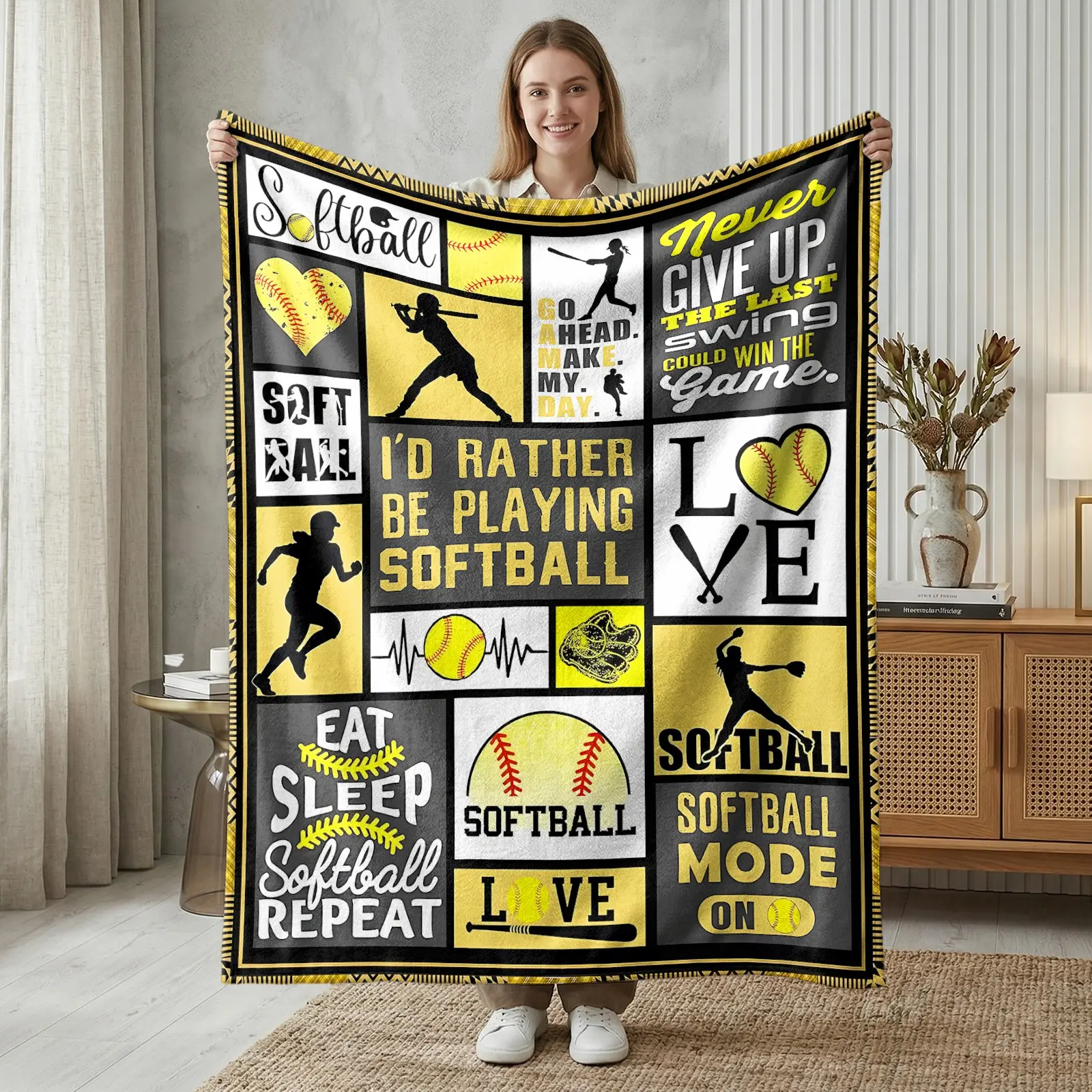 Baseball Theme Flannel Blanket, Soft Warm Skin-Friendly, Ideal for Baseball Lovers, Student Athletes, Sports Fans Gift