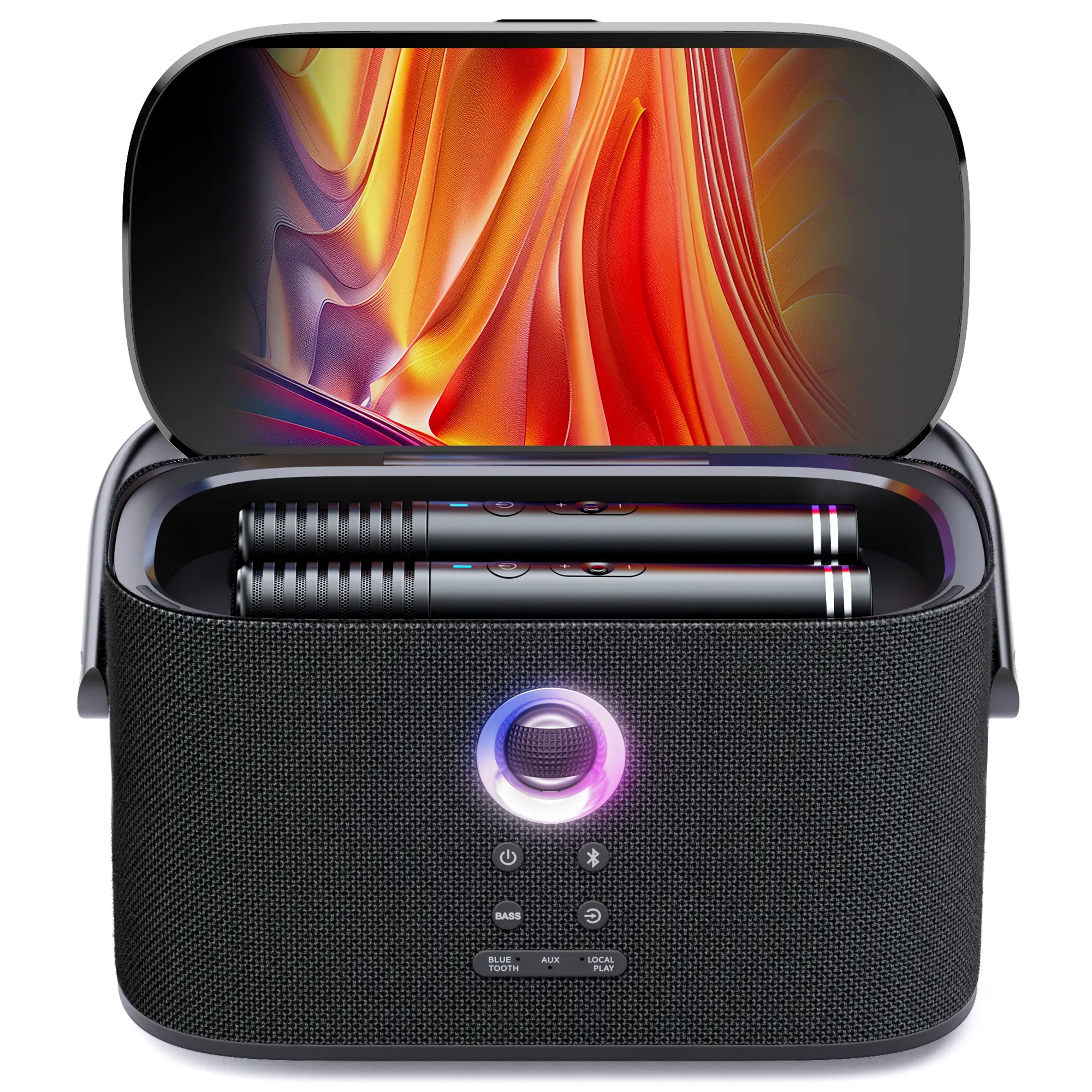 Ikarao Shell S2 Portable Bluetooth Karaoke Machine with Stereo 140W Portable Speakers for Adults - Built-in Screen, Lyrics Display, 2 Self-Charging Wireless Microphones, Karaoke App, TV Connectivity for Home, Party, Outdoor Use