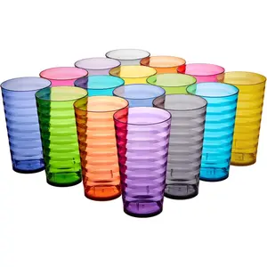 US Acrylic Splash [Set of 16] 18 ounce Plastic Stackable Water Tumblers in Jewel Tone Colors Value Set of Drinking Cups, Reusable, BPA-free, Made in the USA, Top-rack Dishwasher Safe