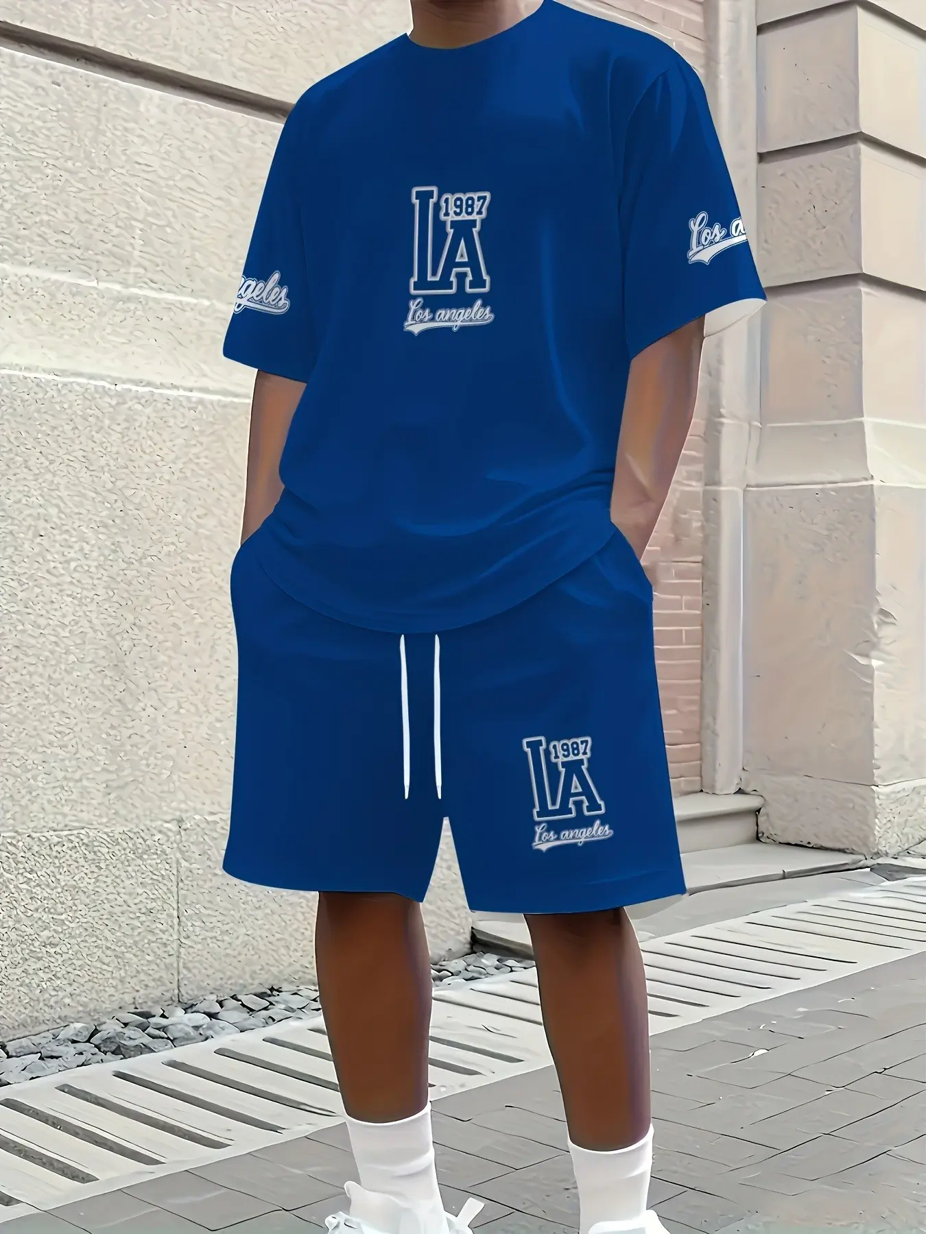 Men's casual set of men's clothing, American city digital letter printed two-piece set, loose and versatile set for daily outings