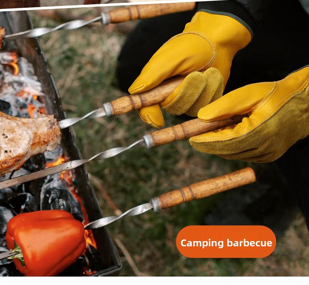 Touch screen gardening garden gloves stab-resistant wear-resistant outdoor camping protective cowhide gloves welder labor insurance gloves