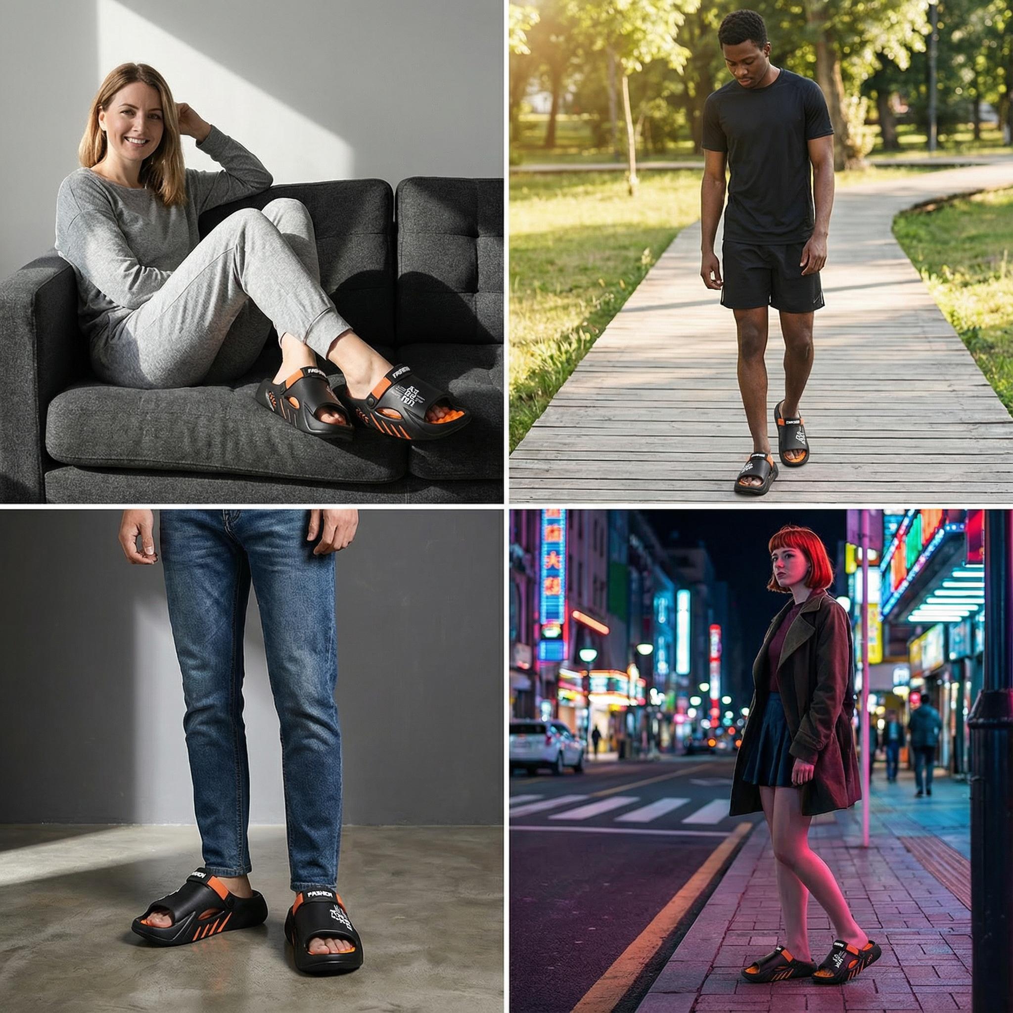 Men's Cloud Slides with Sport Strap - Non-Slip Thick Sole Sandals for Gym & Beach