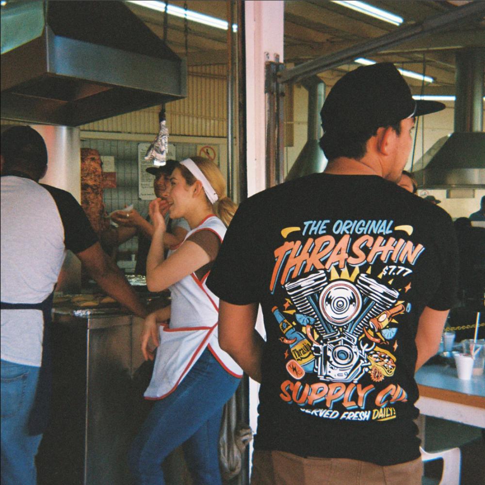 Thrashin Supply Original Fiesta Double Sided Graphic Tee, Biker & Motorcycle Lover Short Sleeve