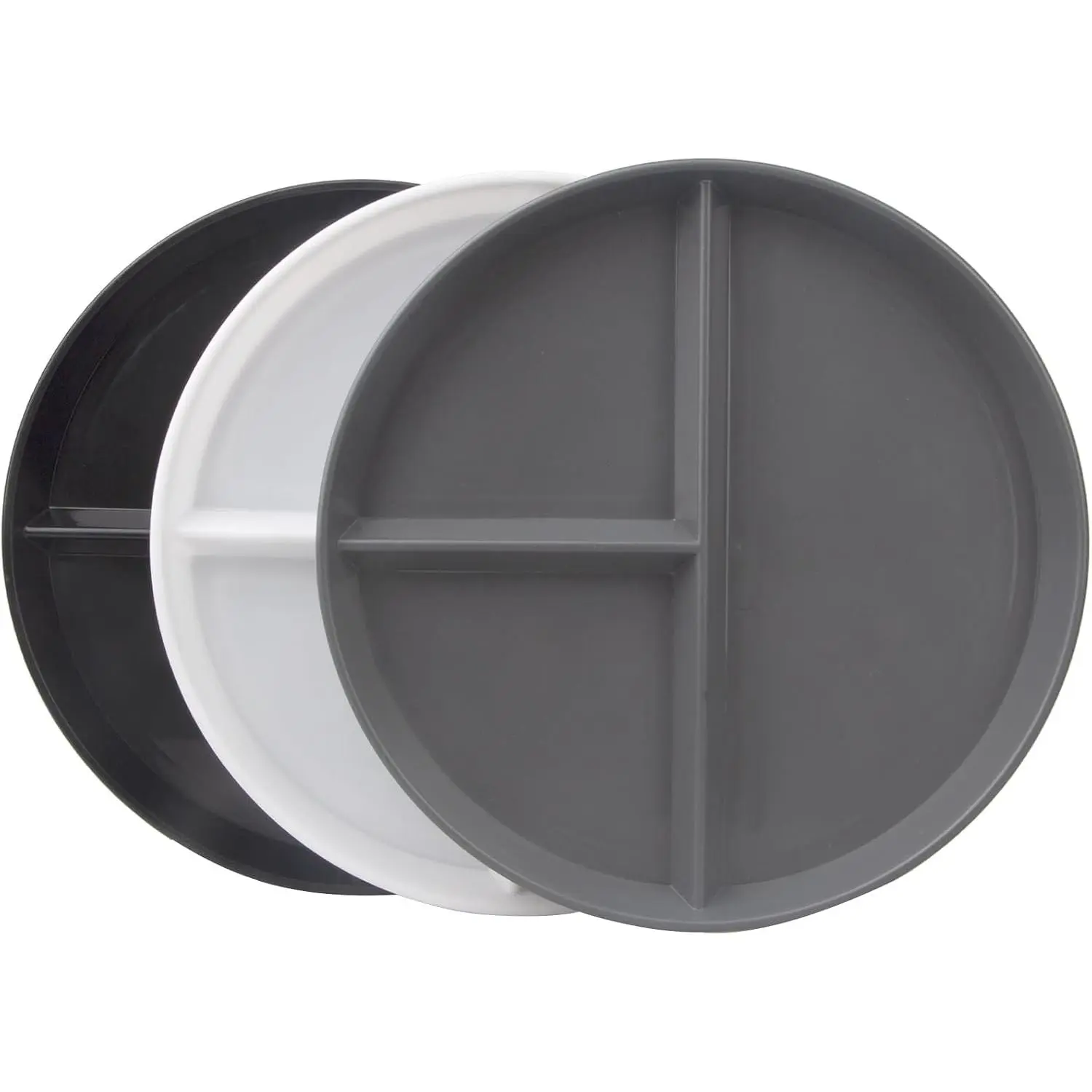 3 count Portion Control Plate, 9 Inch Divided Plates Dinner Plates | Unbreakable Plate for Kitchen, , Office, and Outdoor, Dishwasher and Microwave Safe,Color Black, White, Gray