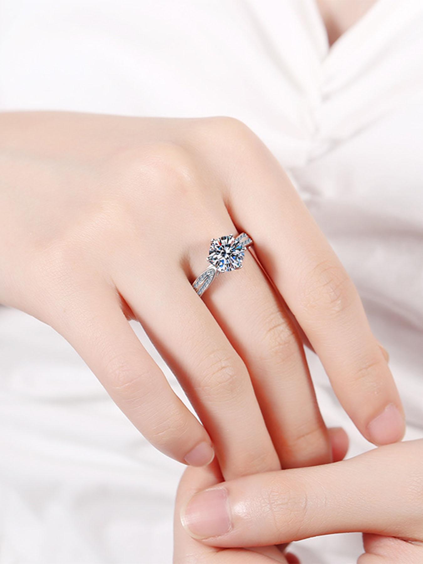 S925 Sterling Silver Synthetic Moissanite Ring, Luxury 6 Claw Setting Engagement Ring, Fashion Jewelry Accessories for Women