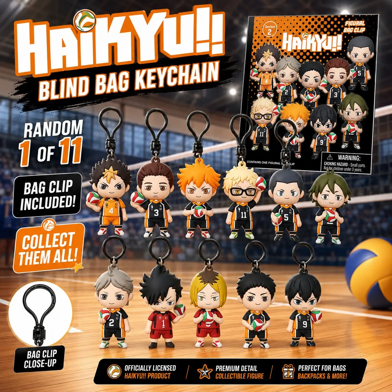 Haikyu Officially Licensed Blind Bag Keychain Charm, 3D Foam Anime Figure Collectible Item, Mystery Bag Clip, Backpack Keyring, School Supplies, Teen Sport Fan Gift