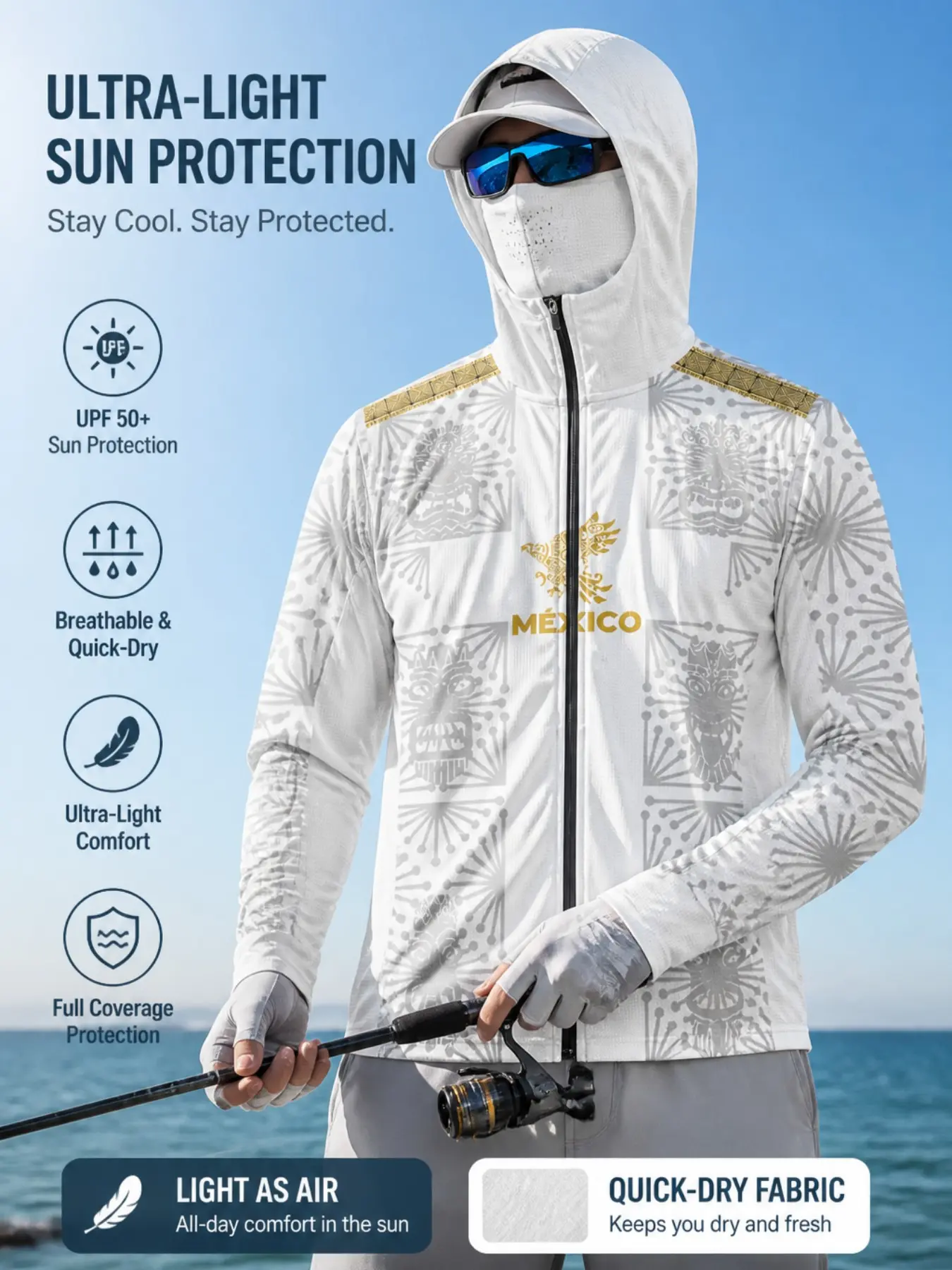 Aztec Tribal Print Sun Suit, Long Sleeve Performance Jacket, Lightweight Quick-Dry Breathable, Ideal for Fishing, Kayaking, Hiking, Outdoor Activities