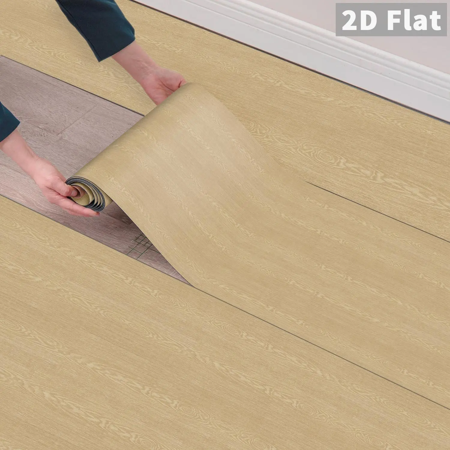 1PCS ES Embossed Light Oak Wood Grain Floor Roll, PVC Textured Pale Yellow Wood Self-Adhesive Vinyl Flooring, Peel and Stick Flooring Waterproof Oilproof Panels, DIY For Floors, Kitchen, Bathroom, Tile & Wood Surfaces Home Decor