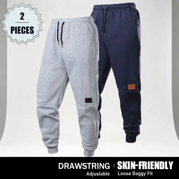 Men Jogger Pants Casual Drawstring Waist Sweatpants With Small Leather Patch Soft Skin Friendly Fabric Cuffed Ankle Design Relaxed Fit Trousers For Daily Street Style Outdoor Walking Multiple Color Options