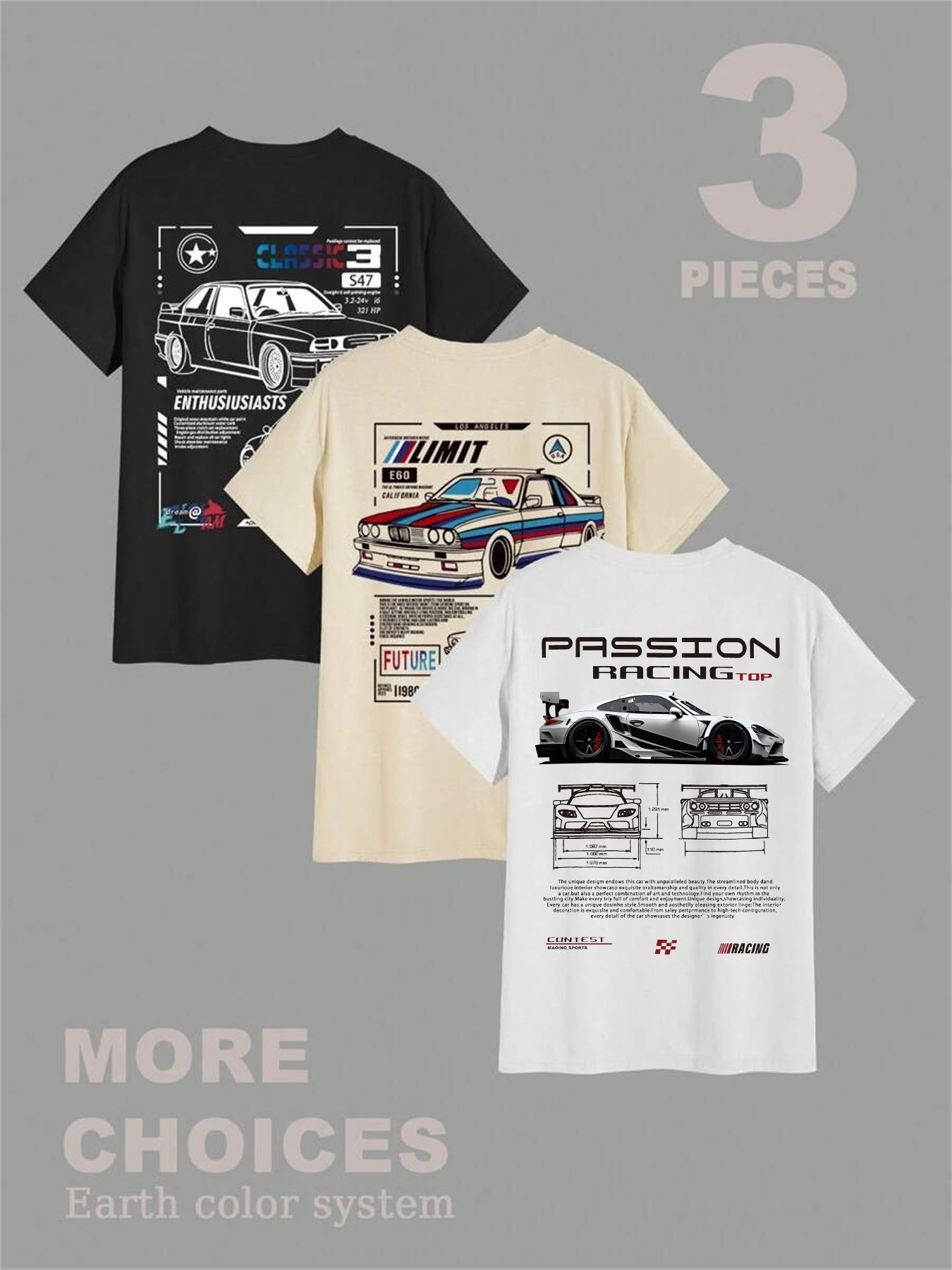 Men's Car Graphic Tee, Regular Fit Casual Short Sleeve Round Neck T-shirt for Summer, Men's Top for Daily Wear, Casual Style Tee