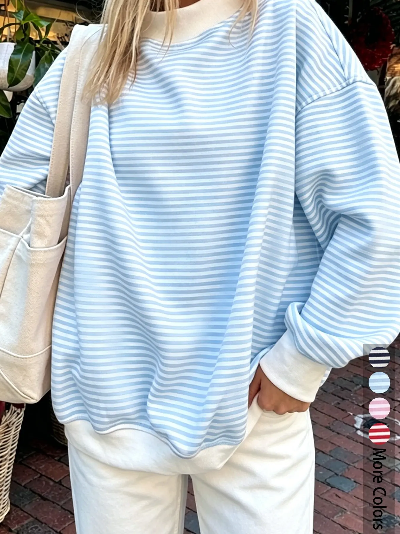 Women's Fall Winter Sweatshirt, Striped Long Sleeve, Loose-Fit Sporty Top, Casual Streetwear, Home & Office Wear, Youthful Style
