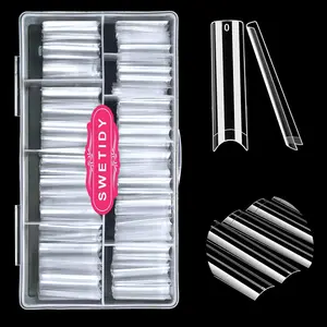 No C Curve Square Flat Nail Tips, 500Pcs XXL Extra Long Acrylic Clear Straight Tapered,Half Cover French Fake Nails for Nail Salon and DIY Nail Art 10 Sizes