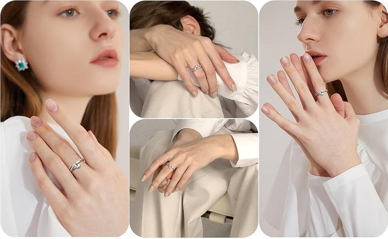Elegant and exquisite 925 Sterling Silver Moonstone Rings for Women Girls Shiny CZ Crossed Round Moonstone Ring Thumb Adjustable Ladies Rings