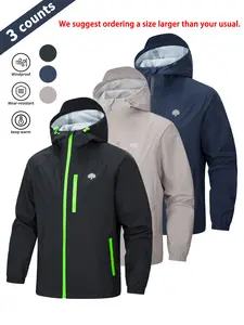 1/3 Piece Fashionable Casual Sport Jacket, Zipper Details, Pockets, Hooded, Windproof Waterproof, Soft Comfortable, Long Sleeve, Outdoor Activities