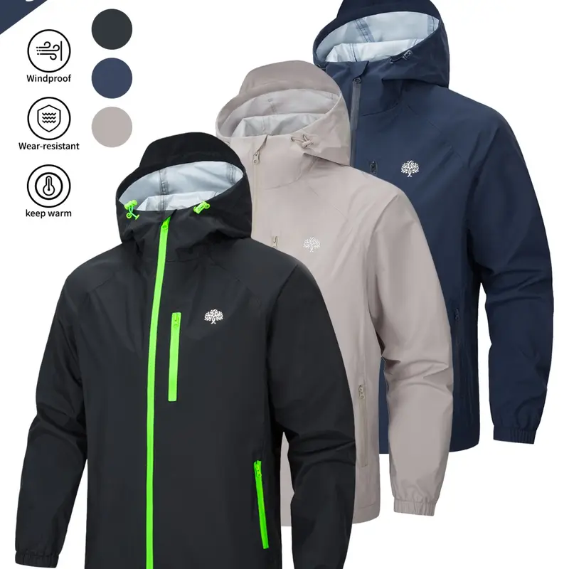 【Black Friday】Men’s Lightweight Hooded Sports Jacket, Long-Sleeve Full-Zip Waterproof and Windproof Outerwear with Pockets for Hiking, Cycling, and Camping