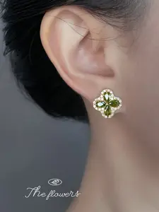 Elegant Micro-Set Zircon Olive Silver Color Stud Earrings, Fashionable Daily Wear, Versatile New Arrival Jewelry