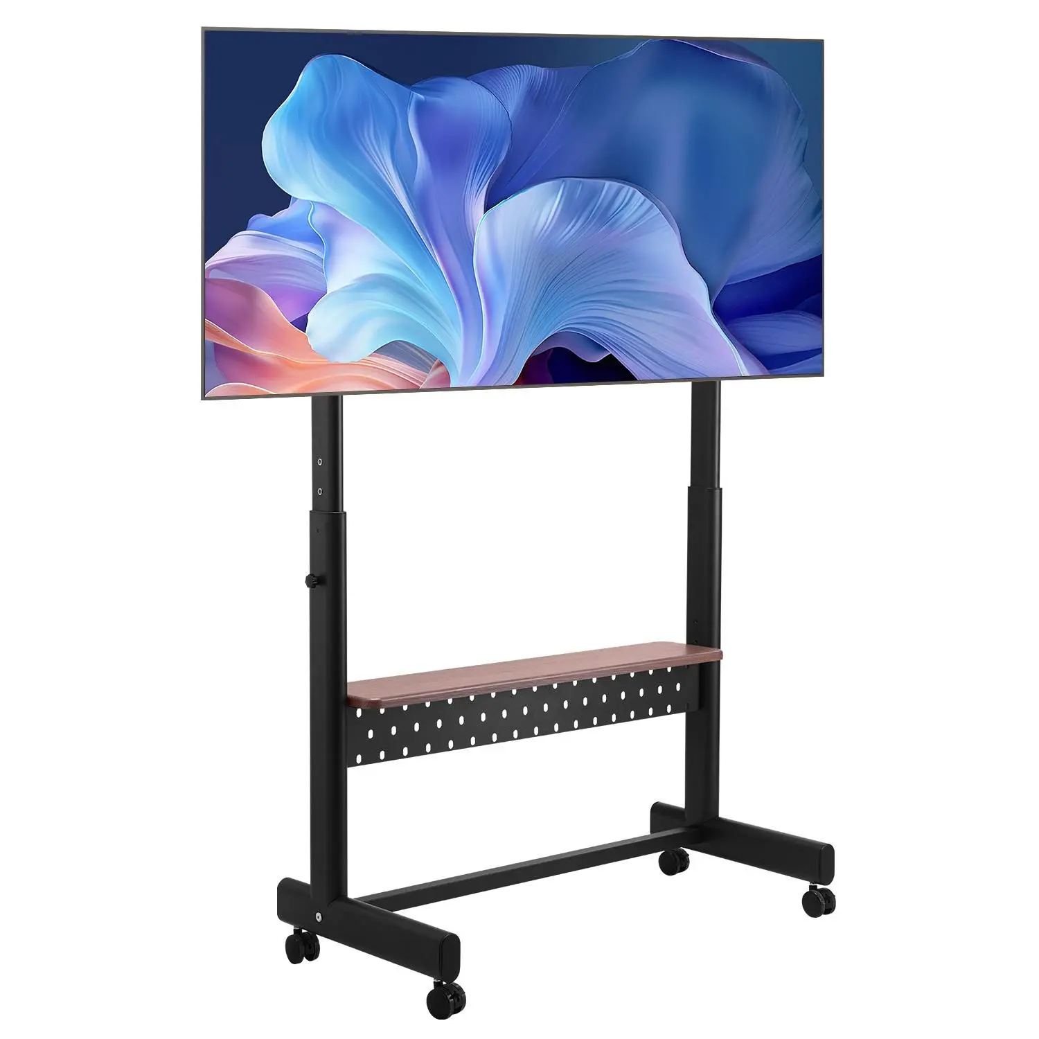 VEVOR Adjustable Height Rolling TV Stand, Mobile TV Cart for 55-100 Inch Screens, Portable Monitor Stand with Tray, Holds Up to 205 lbs, Max VESA 800x600 mm, for Living Room, Office