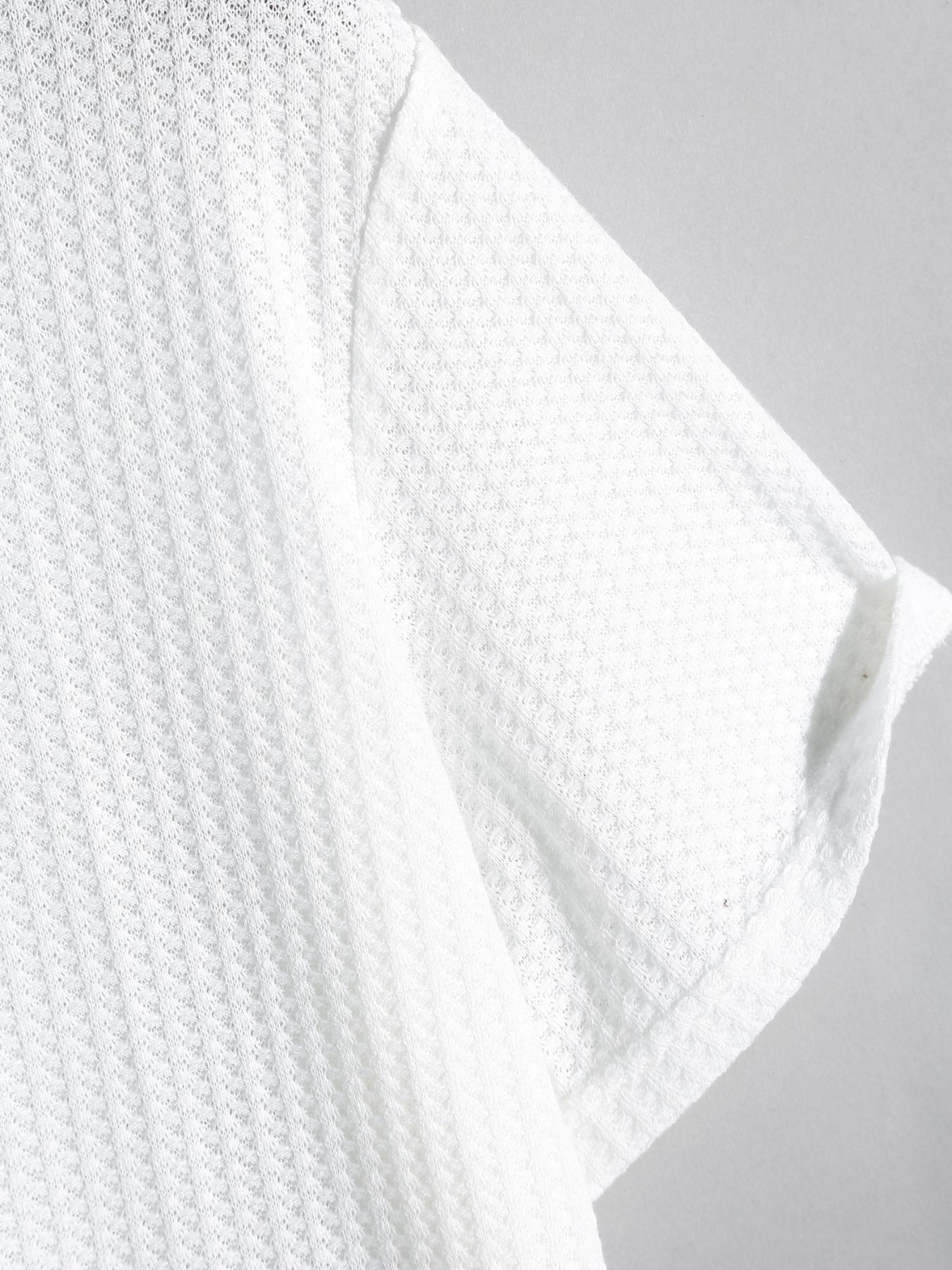 ZAFUL Men's Oversized Fit Waffled White T Shirt men' color textured t shirt crew neck short sleeve Loose