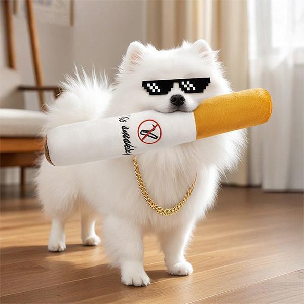 Cigarette Shaped Dog Chew Toy with Squeaker - Indestructible Plush Puppy Teething Toy for Medium Breed, Funny Interactive Pet Toy 2. Durable Plush Dog Squeaky Toy | Novelty Cigarette Design for Puppy Teething & Stress Relief | Perfect for Dog Enrichment,