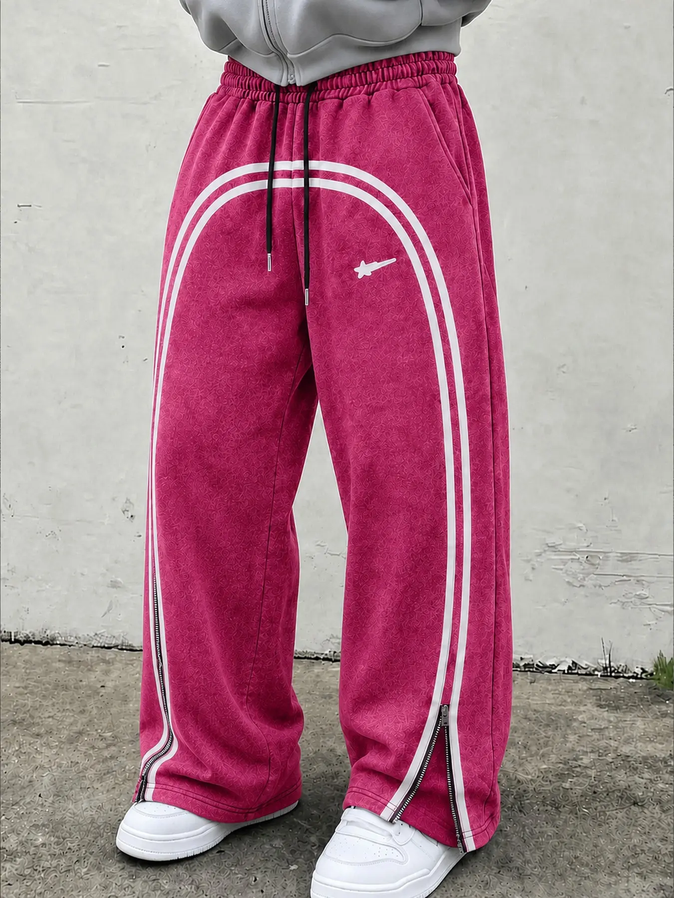 Men's Vintage Washed Cotton Wide Leg Track Pants, Stripe Drawstring Sweatpants with Ankle Zippers, Loose Casual Streetwear Trousers for Daily Wear#MensTrackPants #WideLegPants #StripePants #ZipperPants #BaggySweatpants#SevenColors#DrawstringPants #LooseFi