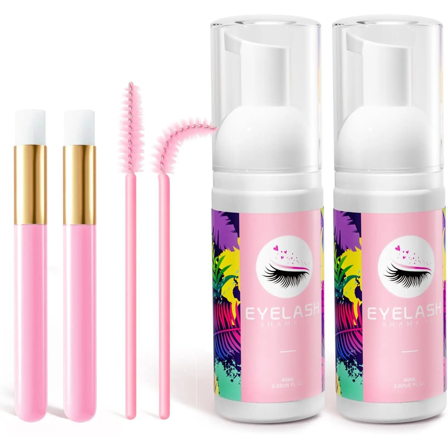 Lash Shampoo Kit - Lash Cleaning for Eyelash Extension, 60Ml/2.02fl.Oz Eyelash with Lash Shampoo Brushes Gentle Lash Extension Cleanser for Professional Salon Use and Home Use (2 Pcs)