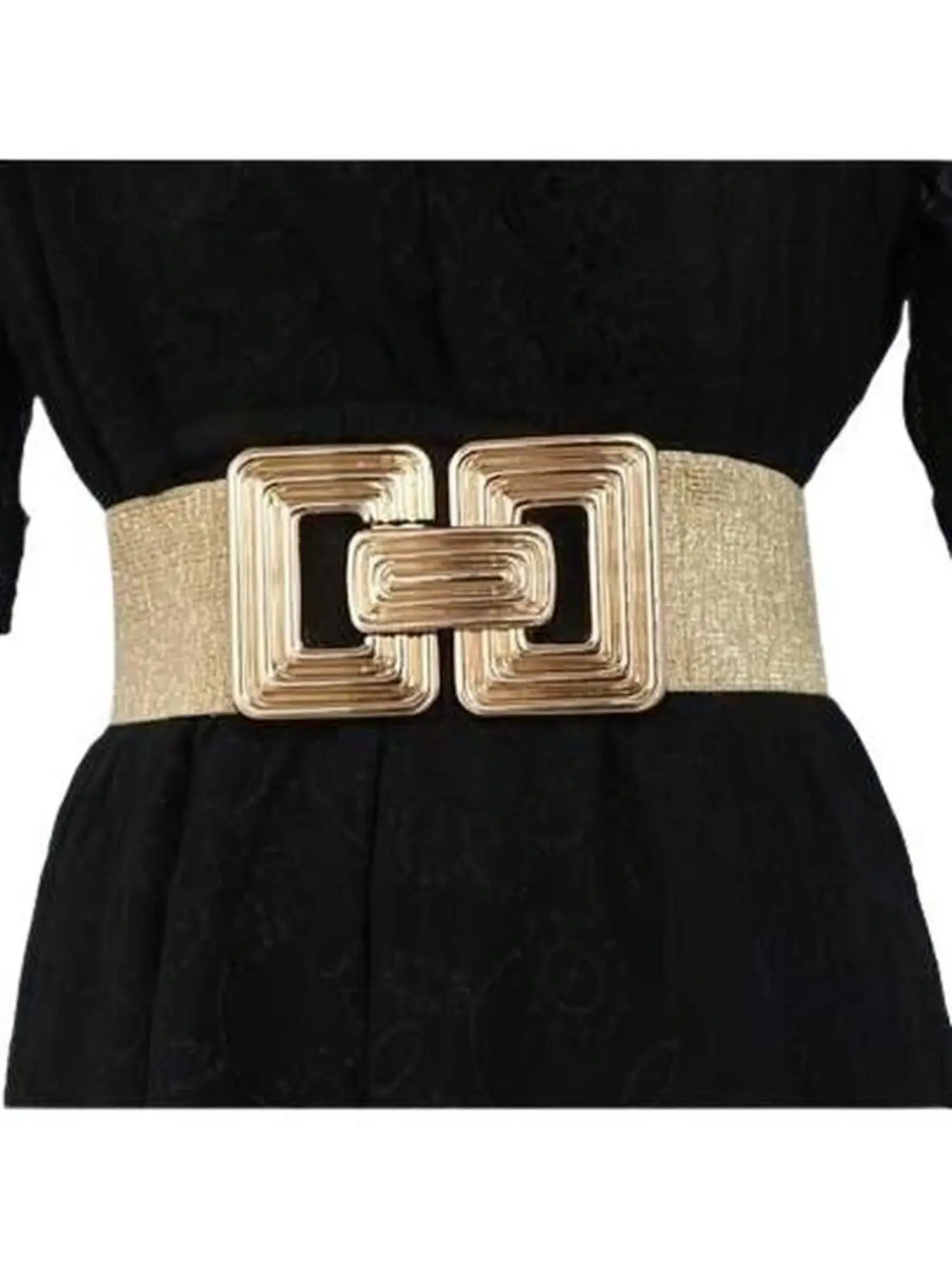 Women's Square Buckle Elastic Waist Belt, Versatile Fashion Simple Design, Suitable for All Seasons, Perfect for Suits and Skirts