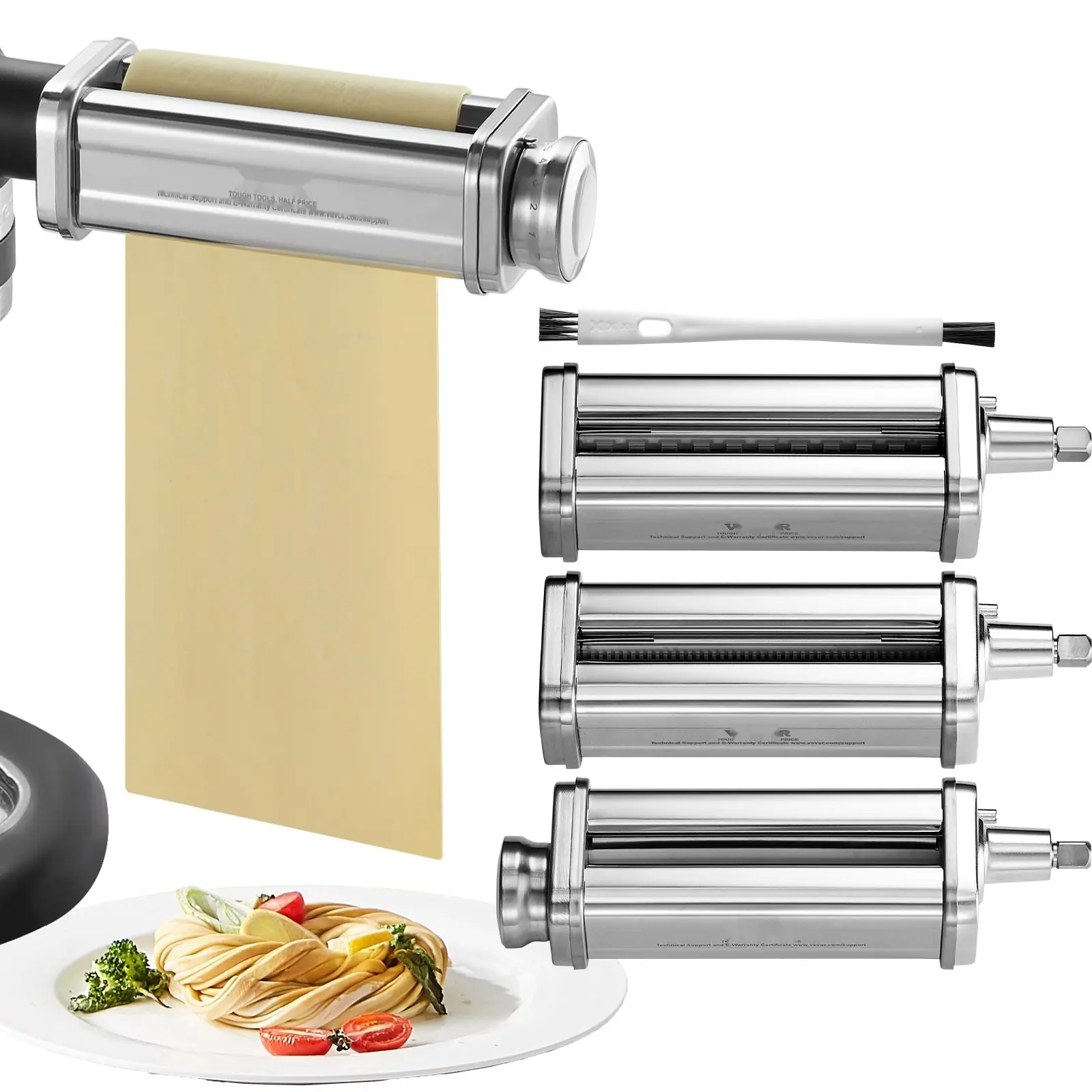 Pasta Attachment For KitchenAid Stand Mixer, Stainless Steel Pasta Roller Cutter Set With Pasta Sheet Roller, Spaghetti And Fettuccine Cutter, 8-Level Thickness Adjustment Knob, 3-Piece Pasta Maker Attachment