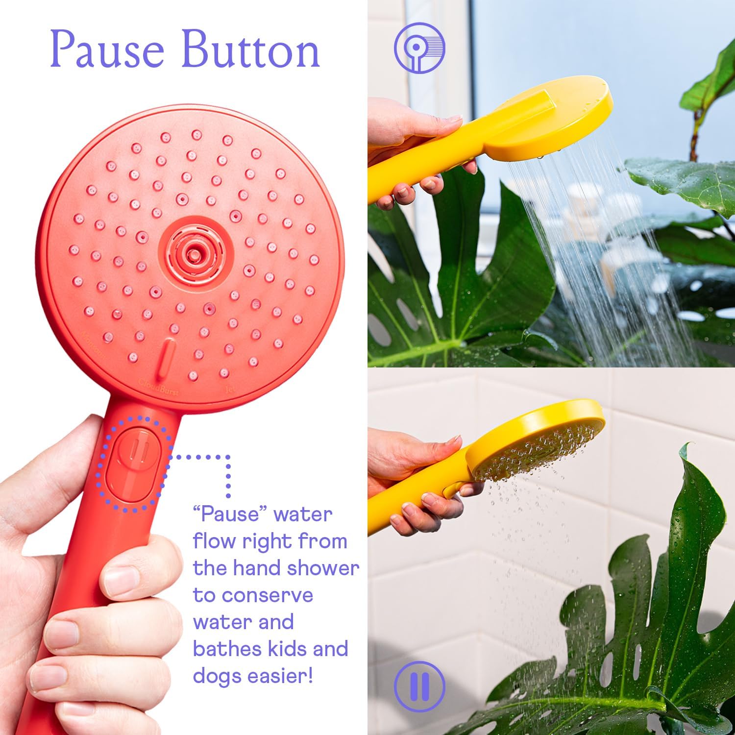 Sproos - Handheld Shower , High , 3 Spray Functions Plus Pause, Extra Long 70 Inch Hose - Materials - Easy DIY Installation - High Performance - Red Sproos - Handheld Shower , High , 3 Spray Functions Plus Pause, Extra Long 70 Inch Hose - Materials - Easy DIY Installation - High Performance - Red