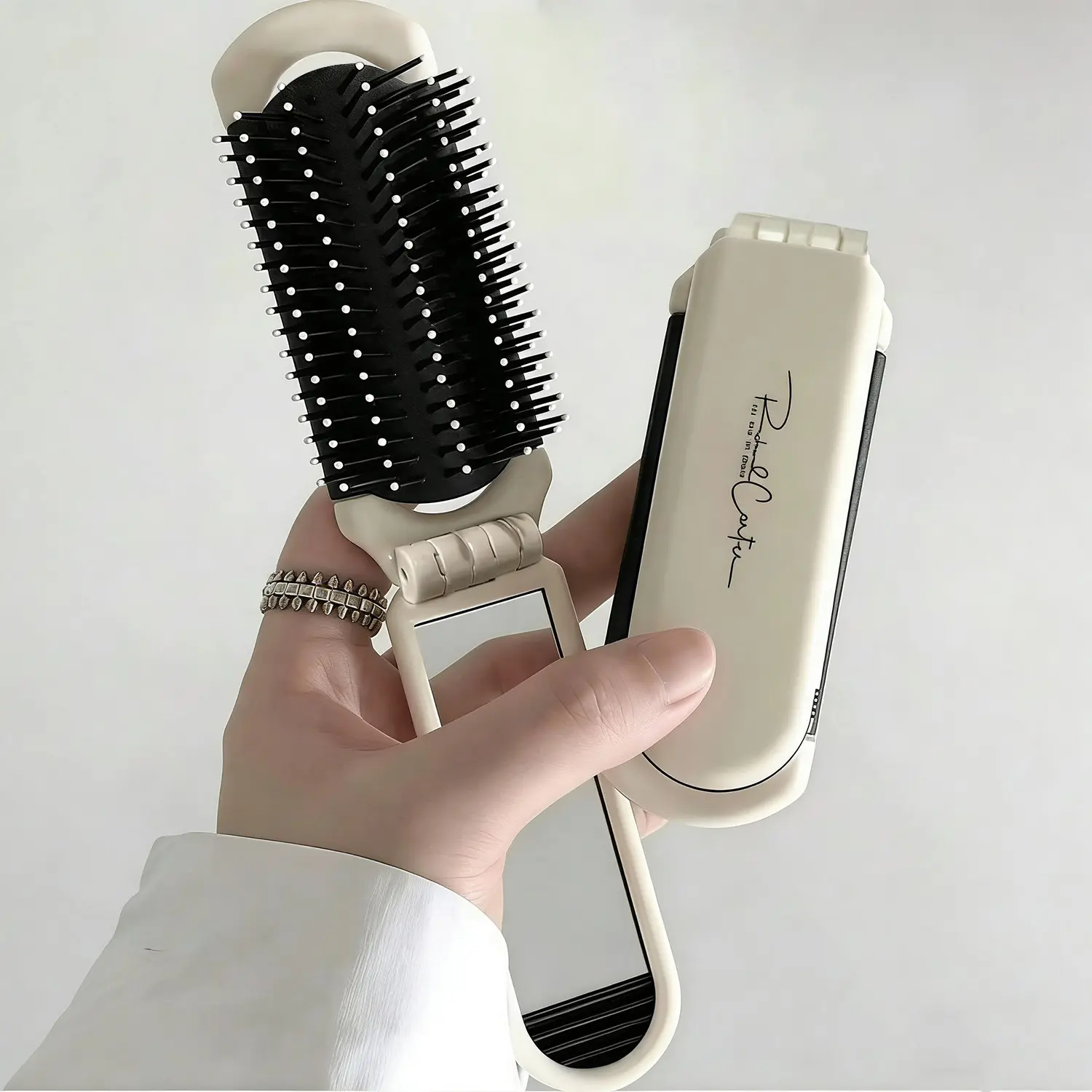 Portable Foldable Cushion Comb Mirror Set, Mini Airbag Combo, Integrated Hair Massage Comb, Flexible Bristles, Detachable/mirror Options Available, ABS Plastic Combs