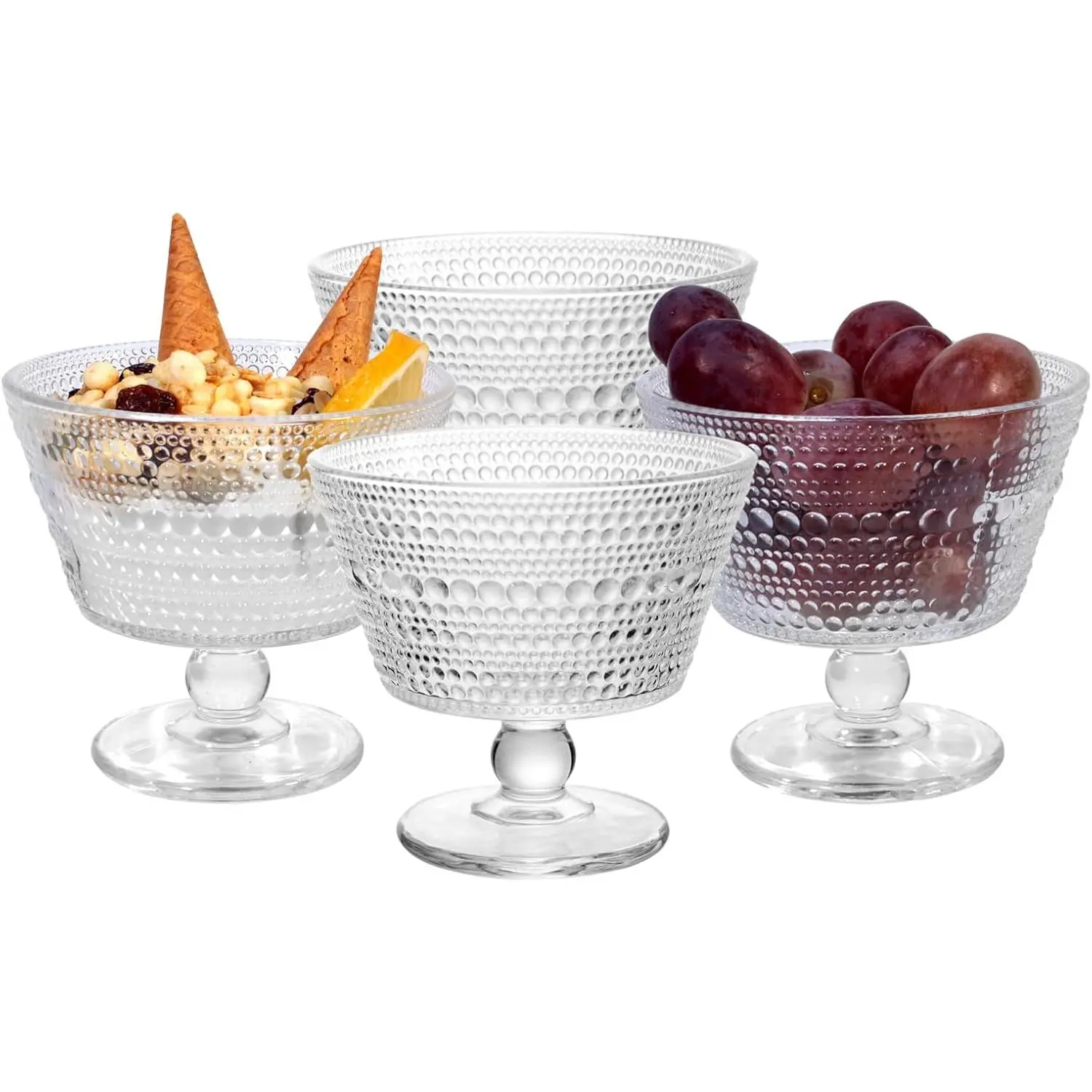 Glass Dessert Bowls Breakfast Cups,Dessert cups Set of 4, 9oz Glass Ice Cream Sundae Cups,Glass Dessert Bowls, For oats,Ice Cream, Milk, Sorbet, Yogurt (4PCS), Transparent, D-1059