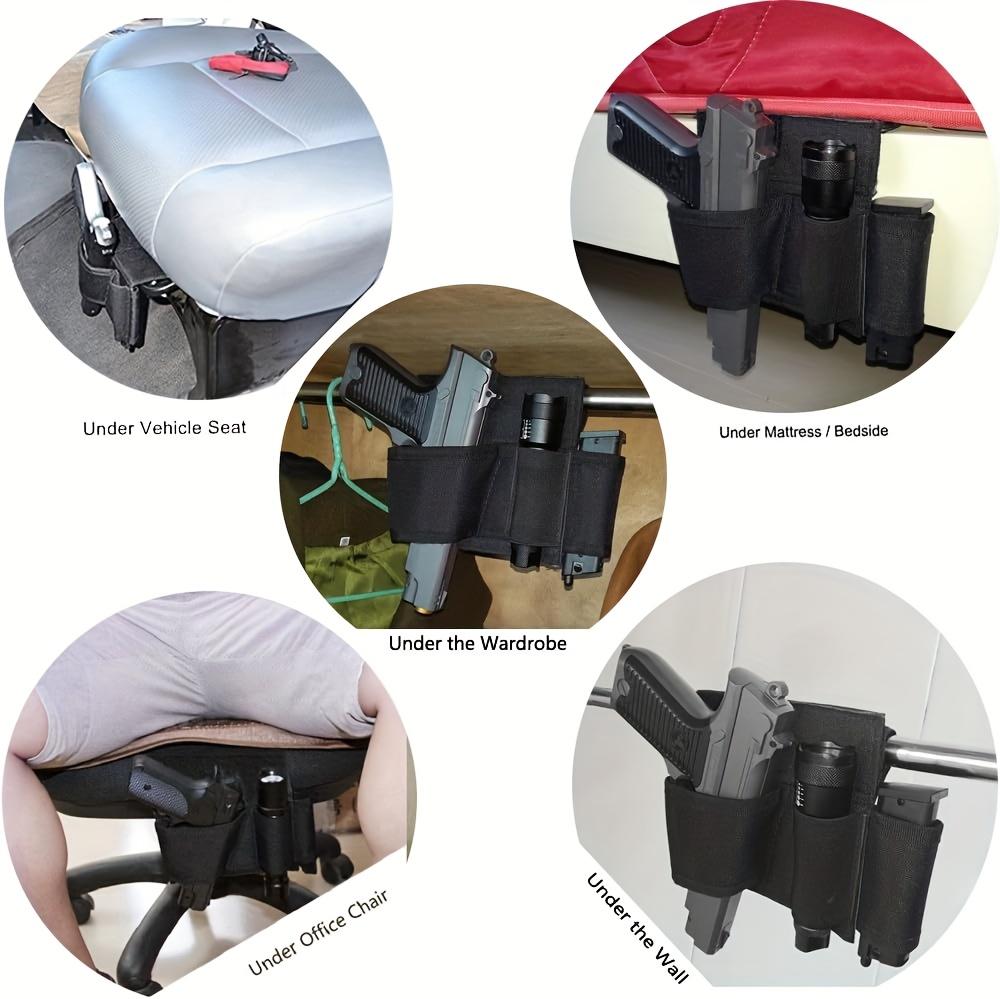 Directional Bedside/Car Seat Invisible Holster with Cartridge Clip Pouch-Quick Access Nylon Pistol Bracket for Home Defense Enthusiasts, Suitable for Mattress/Closet/under Chair, Non-Slip Design, Black-Perfect for Independence Day