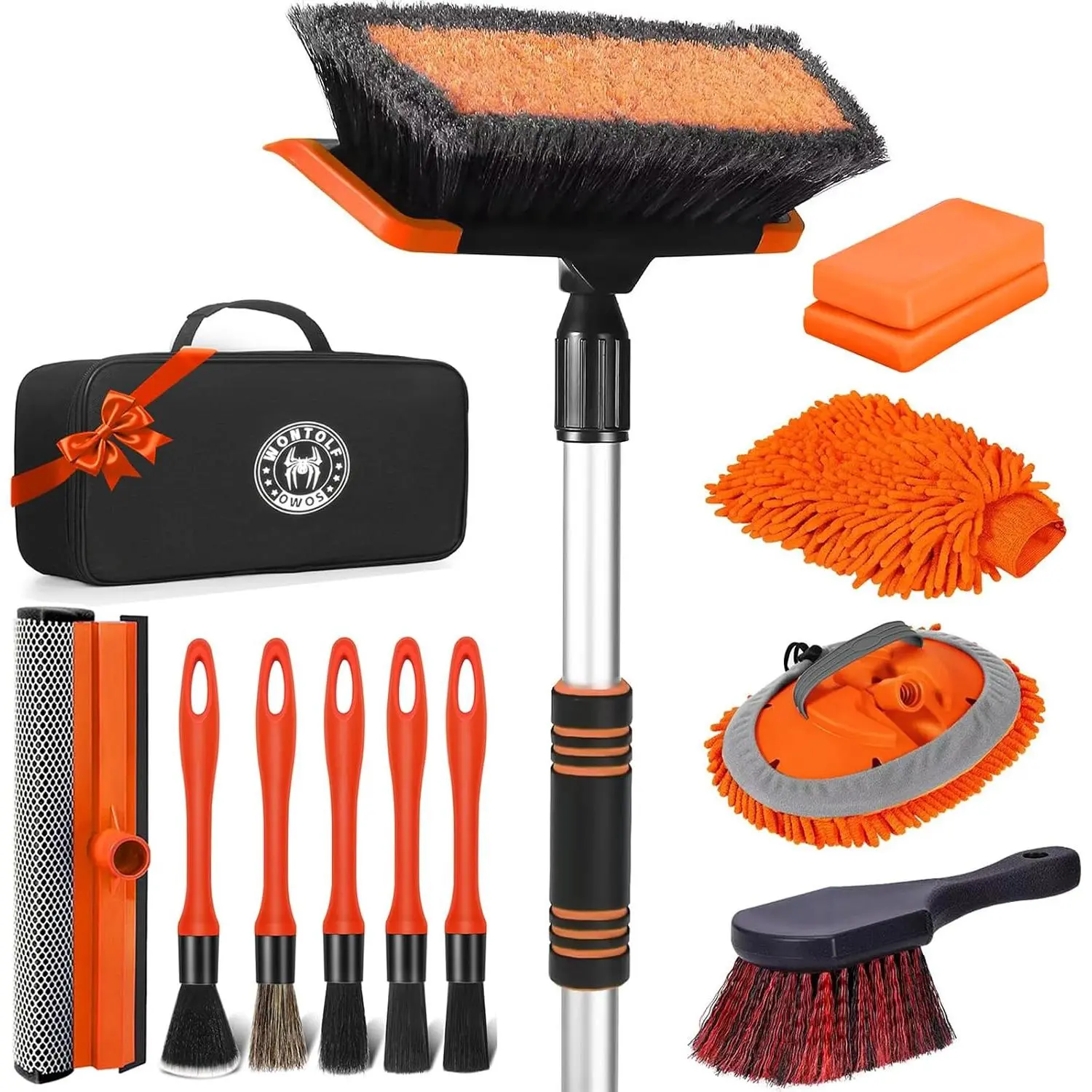 62''  Wash Brush with Long Handle, Complete  Wash Kit, Scratch-Free  Cleaning Brush Mop Kit with Clay Bar, Wash Mitt, Window , Wheel Brush, Storage Bag for   RV