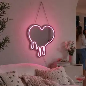 Heart Acrylic Neon Mirror Light, Wall-Mounted Heart Lamp, Home Lighting, Perfect for Game Room, Party, Halloween, Bar, Birthday Gift