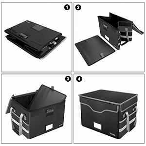 File Box Fireproof Document Box with Lock,File Storage Organizer Box with Mesh Pockets,Collapsible Portable File Box Office File Cabinet with Handle for Hanging Letter/Legal Folder,Black